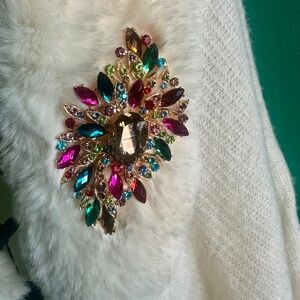 Large multi colored rhinestone brooch